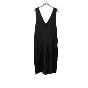 Good Luck Gem Black‎ Deep V Neck Wide Leg Jumpsuit Crop Pockets Lagenlook M
